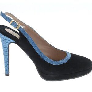 Reiss Black Sling-backs with Blue Snakeskin Detail